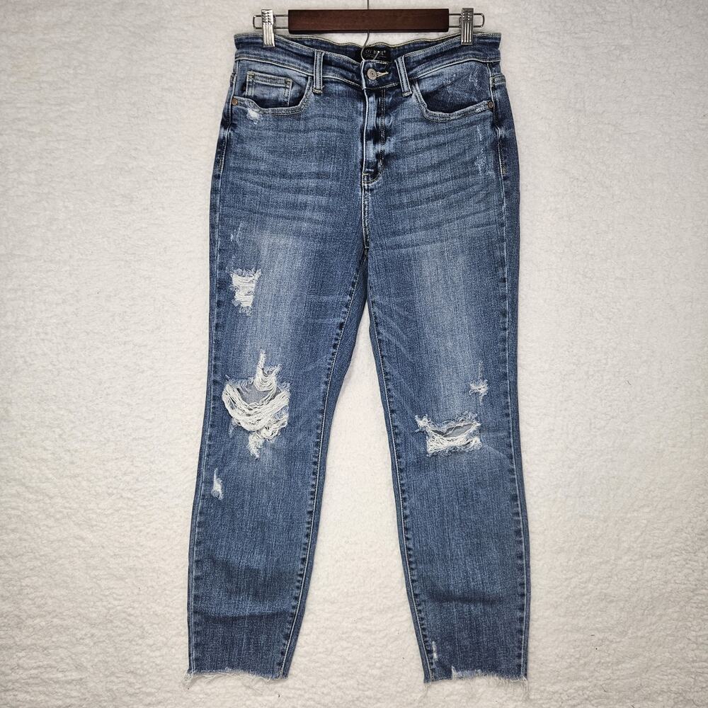 Judy Blue Relaxed Fit Thrashed Distressed Cotton Blend Jeans Women's 7/28 Grunge